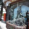 A statue of Boy Scouts hiking at Mt Fuji